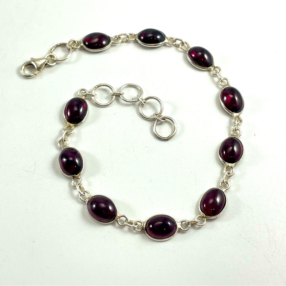 Stunning 925 Sterling Silver Dark Red Garnet Adjustable Tennis Bracelet